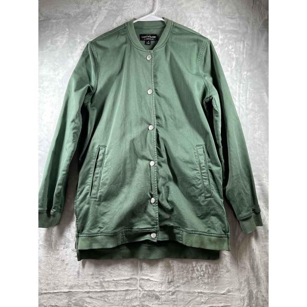 Lucky Brand Long Varsity Jacket Size Small Jelly Green Snap Button Fits Small